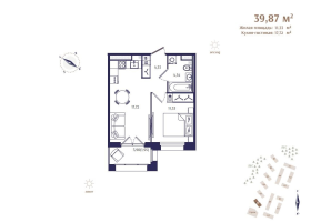 2 ккв (Евро) № 18 Корп.: В6 , Секция 1  в ЖК Ranta Residence