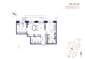 3 ккв (Евро) № 4 Корп.: В4 , Секция 1  в ЖК Ranta Residence