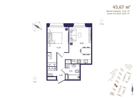 2 ккв (Евро) № 28 Корп.: В5 , Секция 1  в ЖК Ranta Residence