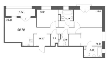 4 ккв (Евро) № 8 Корп.: Б1 , Секция 1  в ЖК Ranta Residence