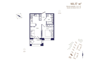 2 ккв (Евро) № 9 Корп.: В6 , Секция 1  в ЖК Ranta Residence