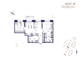 3 ккв (Евро) № 12 Корп.: В4 , Секция 1  в ЖК Ranta Residence