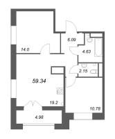 3 ккв (Евро) № 41 Корп.: Б2 , Секция 2  в ЖК Ranta Residence