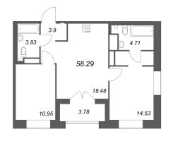 3 ккв (Евро) № 73 Корп.: Б4 , Секция 3  в ЖК Ranta Residence