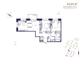 3 ккв (Евро) № 17 Корп.: В5 , Секция 1  в ЖК Ranta Residence