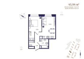 2 ккв (Евро) № 10 Корп.: В5 , Секция 1  в ЖК Ranta Residence