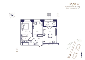 3 ккв (Евро) № 5 Корп.: В6 , Секция 1  в ЖК Ranta Residence