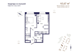 2 ккв (Евро) № 19 Корп.: В5 , Секция 1  в ЖК Ranta Residence