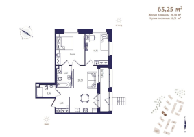 3 ккв (Евро) № 7 Корп.: В4 , Секция 1  в ЖК Ranta Residence