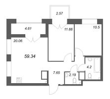 3 ккв (Евро) № 36 Корп.: Б2 , Секция 2  в ЖК Ranta Residence