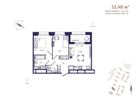 3 ккв (Евро) № 22 Корп.: В6 , Секция 1  в ЖК Ranta Residence