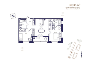 3 ккв (Евро) № 21 Корп.: В5 , Секция 1  в ЖК Ranta Residence
