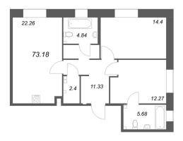 3 ккв (Евро) № 1 Корп.: Б1 , Секция 1  в ЖК Ranta Residence