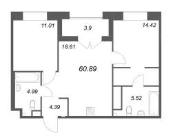 3 ккв (Евро) № 31 Корп.: Б2 , Секция 2  в ЖК Ranta Residence