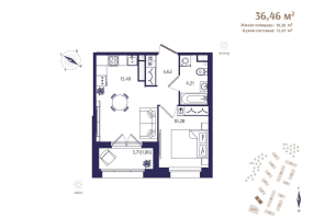 2 ккв (Евро) № 35 Корп.: В6 , Секция 1  в ЖК Ranta Residence