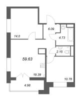 3 ккв (Евро) № 35 Корп.: Б2 , Секция 2  в ЖК Ranta Residence