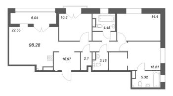 4 ккв (Евро) № 15 Корп.: Б1 , Секция 1  в ЖК Ranta Residence