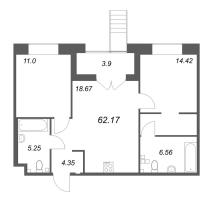 3 ккв (Евро) № 26 Корп.: Б2 , Секция 2  в ЖК Ranta Residence