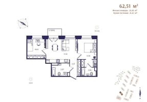 3 ккв (Евро) № 12 Корп.: В6 , Секция 1  в ЖК Ranta Residence