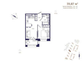 2 ккв (Евро) № 18 Корп.: В4 , Секция 1  в ЖК Ranta Residence