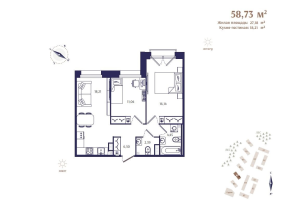 3 ккв (Евро) № 9 Корп.: В5 , Секция 1  в ЖК Ranta Residence