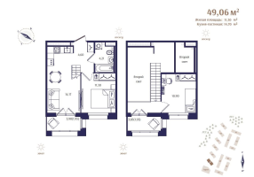 2 ккв № 27 Корп.: В6 , Секция 1  в ЖК Ranta Residence