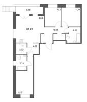 4 ккв (Евро) № 7 Корп.: Б1 , Секция 1  в ЖК Ранта Резиденс