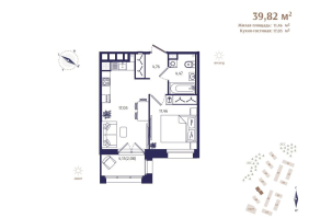 2 ккв (Евро) № 14 Корп.: В5 , Секция 1  в ЖК Ранта Резиденс