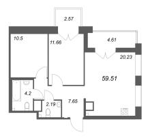 3 ккв (Евро) № 10 Корп.: Б2 , Секция 1  в ЖК Ранта Резиденс