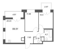 3 ккв (Евро) № 30 Корп.: Б2 , Секция 2  в ЖК Ранта Резиденс