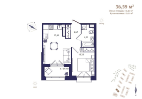 2 ккв (Евро) № 26 Корп.: В6 , Секция 1  в ЖК Ранта Резиденс