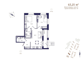 3 ккв (Евро) № 7 Корп.: В6 , Секция 1  в ЖК Ранта Резиденс
