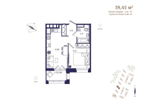 2 ккв (Евро) № 32 Корп.: В5 , Секция 1  в ЖК Ранта Резиденс