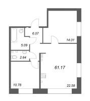 3 ккв (Евро) № 5 Корп.: Б2 , Секция 1  в ЖК Ранта Резиденс