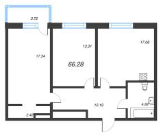 3 ккв (Евро) № 36 Корп.: 2121.1 , Секция 1  в ЖК Расцветай в Янино