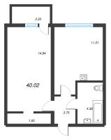 1 ккв № 225 Корп.: 2121.2 , Секция 1  в ЖК Расцветай в Янино