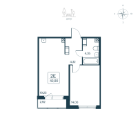 2 ккв (Евро) № 96 Корп.: 2.2 (монолитный) Уч. 2141.2 , Секция 1  в ЖК Расцветай в Янино