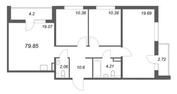 4 ккв (Евро) № 209 Корп.: 2141.4 , Секция 3  в ЖК Расцветай в Янино