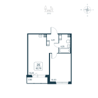 2 ккв (Евро) № 6 Дом: 2.2 Корп.: 2141.2 , Секция 1  в ЖК Расцветай в Янино