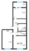 3 ккв (Евро) № 133 Корп.: 2121.2 , Секция 2  в ЖК Расцветай в Янино