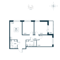 3 ккв № 1 Корп.: 2.1 (монолитный) Уч. 2141.1 , Секция 1  в ЖК Расцветай в Янино