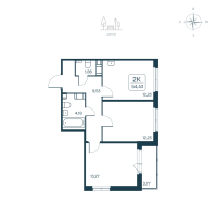 2 ккв № 2 Корп.: 2.1 (монолитный) Уч. 2141.1 , Секция 1  в ЖК Расцветай в Янино