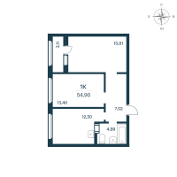 2 ккв № 210 Корп.: 2126.1 , Секция 3  в ЖК Расцветай в Янино