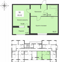 2 ккв (Евро) № 44 Корп.: 2121.2 , Секция 3  в ЖК Расцветай в Янино