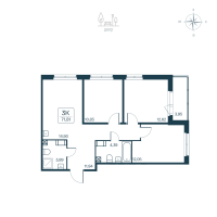 3 ккв № 1 Дом: 2.2 Корп.: 2141.2 , Секция 1  в ЖК Расцветай в Янино