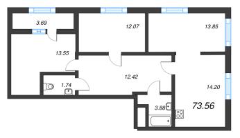 3 ккв № 106 Корп.: 2126.1 , Секция 2  в ЖК Расцветай в Янино