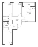 4 ккв (Евро) № 213 Корп.: 2141.4 , Секция 3  в ЖК Расцветай в Янино