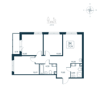 3 ккв № 114 Корп.: 2.1 (монолитный) Уч. 2141.1 , Секция 2  в ЖК Расцветай в Янино