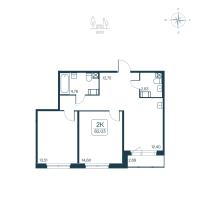 2 ккв № 121 Корп.: 2.1 (монолитный) Уч. 2141.1 , Секция 2  в ЖК Расцветай в Янино