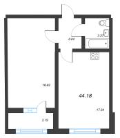 2 ккв (Евро) № 93 Корп.: 2126.1 , Секция 2  в ЖК Расцветай в Янино